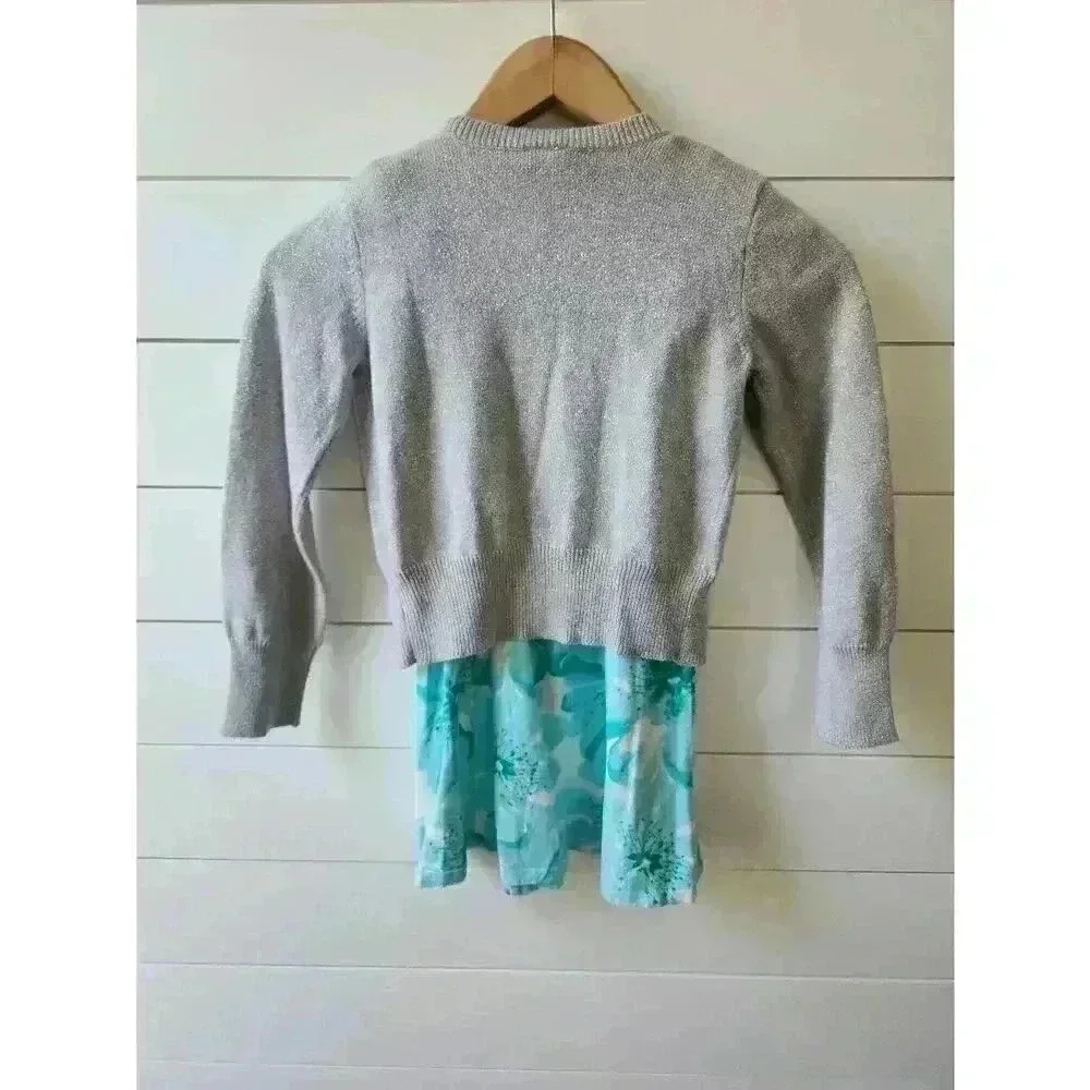 Gymboree Girl's Size 6 Blue and White Dress with Matching (5/6) Silver Sweater